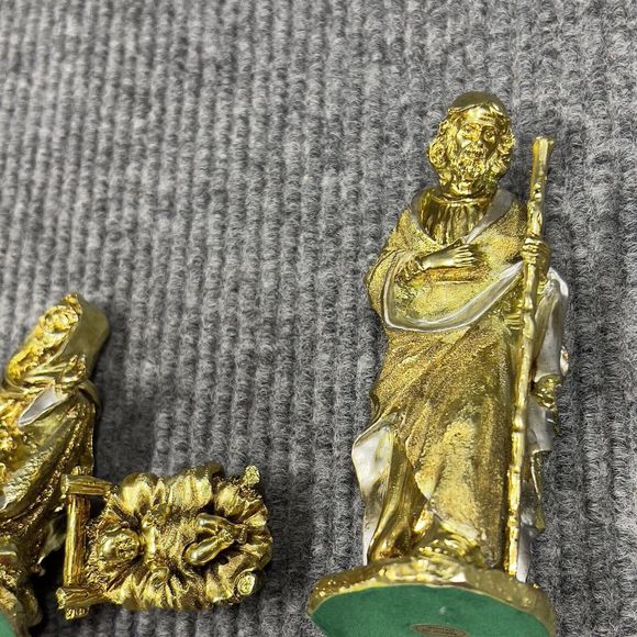 Christmas Nativity Set Of 9 Gold Tone Figures Heavy Duty Approx All Are‎ 5” x 2” - Picture 10 of 16